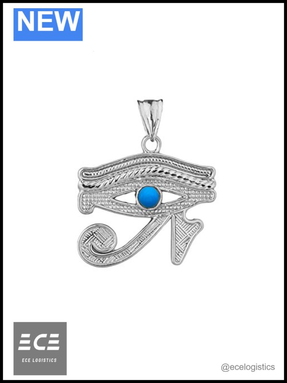 Sterling Silver Eye of Horus Pendant Egyptian Blue Stone